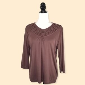 Vintage La Madona Women's Top Size L Brown Knit Ornate V-neck Collar